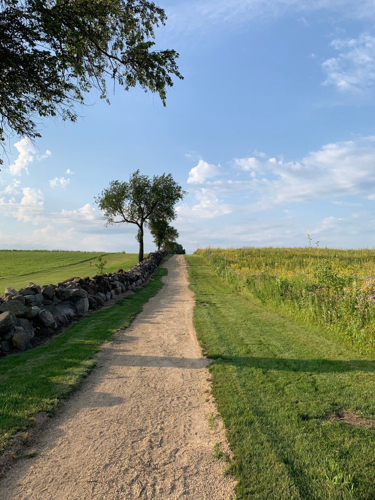trail along rock wall pope farm